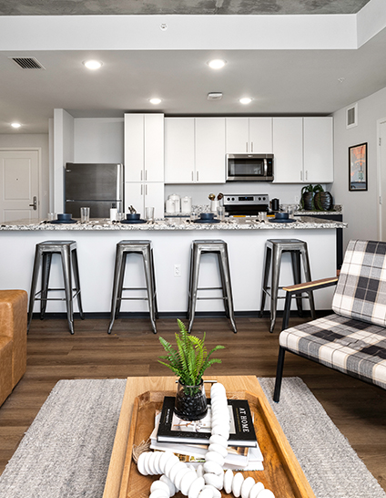 apartment kitchen with counter seating